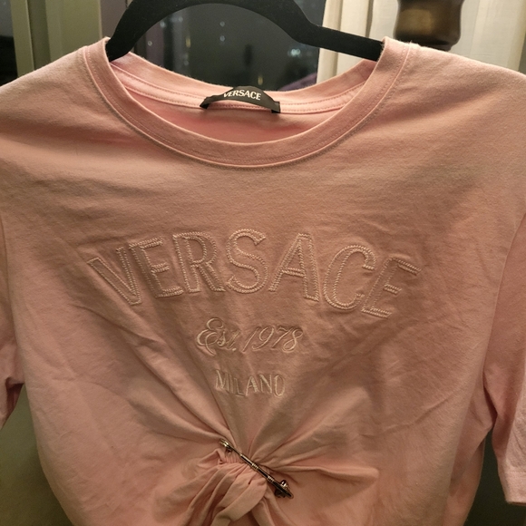 Versace Pink Crop Top with Safety Pin (Size 44) - Picture 1 of 9